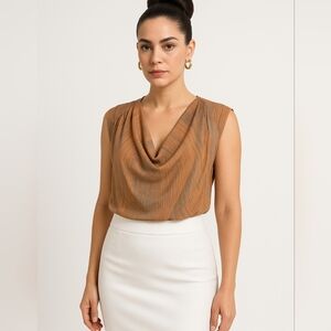 Derek Lam Design Nation Sz XL Orange Wood Grain Print Knit Scoop Neck Top NEW